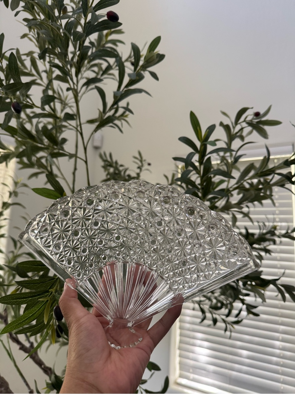 Clear Pressed Glass Fan Dish - Decorative Centerpiece